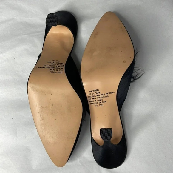 LA SENZA Vintage Black Feather Trim Satin Heel Slipper Shoes Size XL 7-8 - Picture 9 of 11